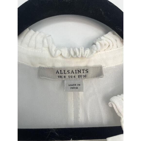 AllSaints Eyelet‎ Ruffle Sleeveless Blouse Women 4 White Boho Peplum Top - Picture 3 of 6